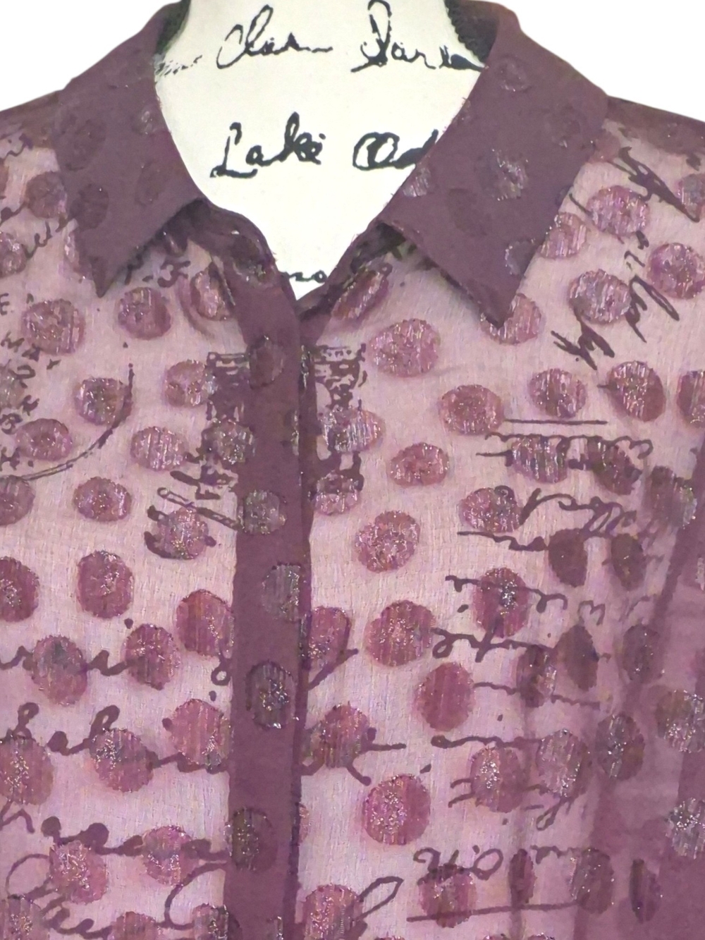 Lane Bryant Plum Sheer Polka Dot Button Down Blouse 22/24 Artsy Romantic Boho - Picture 5 of 8